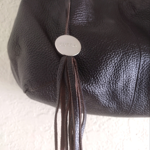 Furla Brown Pebbled Leather Shoulder Bag With Charm - Picture 3 of 14